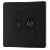 BG Screwless Matt Black 2 Gang Isolated Coaxial Socket FFB63 with 35mm Steel Back Box