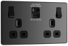 PCDBC22UAC30B Front - This Evolve Black Chrome 13A power socket from British General with integrated fast charge USB-A and USB-C ports delivers a 50% charge to mobile phones in just 30 minutes.