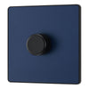 BG PCDDB81B Matt Blue Evolve 1 Gang 200W Intelligent Trailing Edge Dimmer Switch - Black Insert