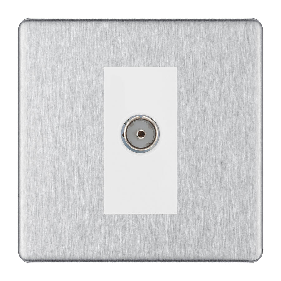 BG Screwless Brushed Steel Co-axial Socket FBS60W