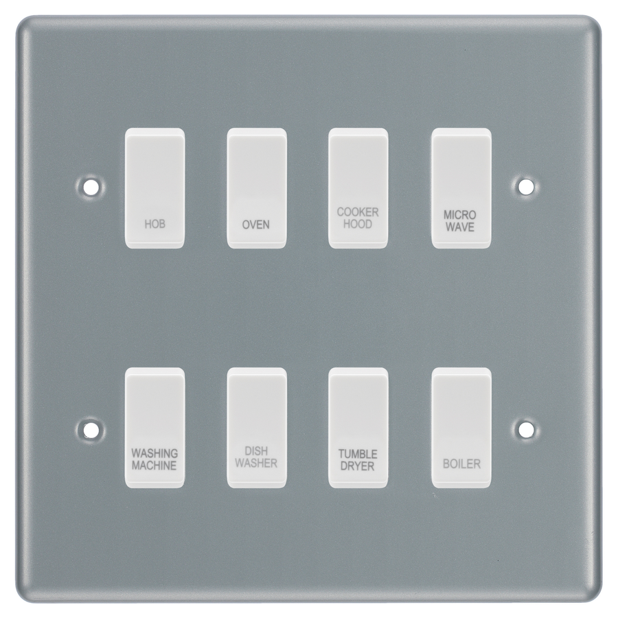 BG Metal Clad 8 Gang Custom Labelled Appliance Grid Switch Panel