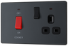 PCDMG70B Front - This Evolve Matt Grey 45A cooker control unit from British General includes a 13A socket for an additional appliance outlet, and has flush LED indicators above the socket and switch. 