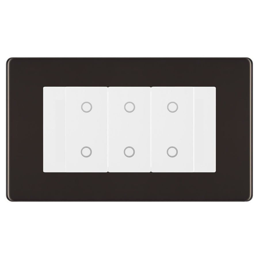 BG Nexus Screwless Black Nickel Triple Master Touch Dimmer Switch White Inserts