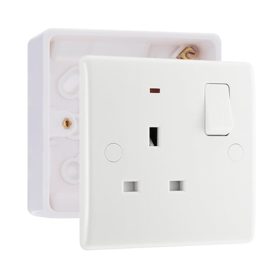 BG Nexus 13A 1 Pole Neon Switched Socket White & 32mm Pattress Back Box
