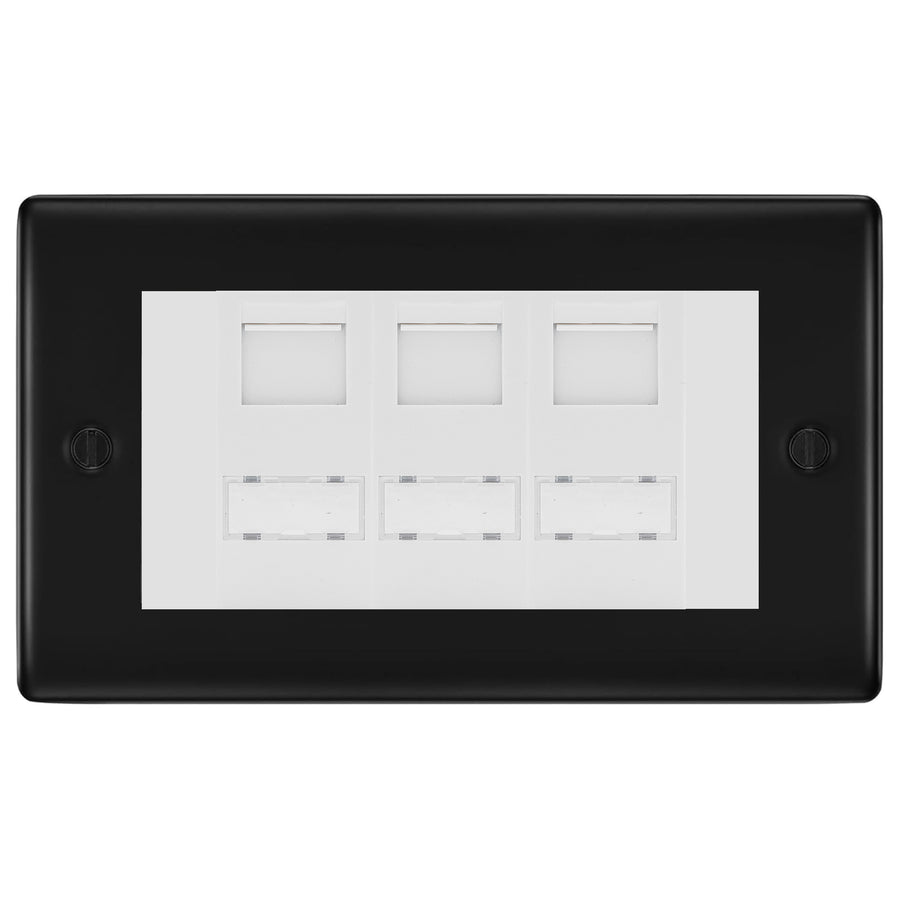 BG Nexus Matt Black 3 Gang RJ45 CAT6 Data Socket White Inserts