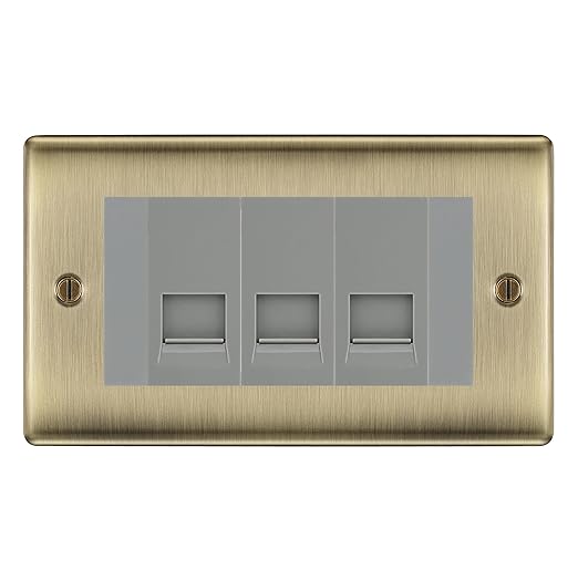 BG Nexus Antique Brass 3 Gang RJ11 Telephone Socket Euro Module - Grey Insert