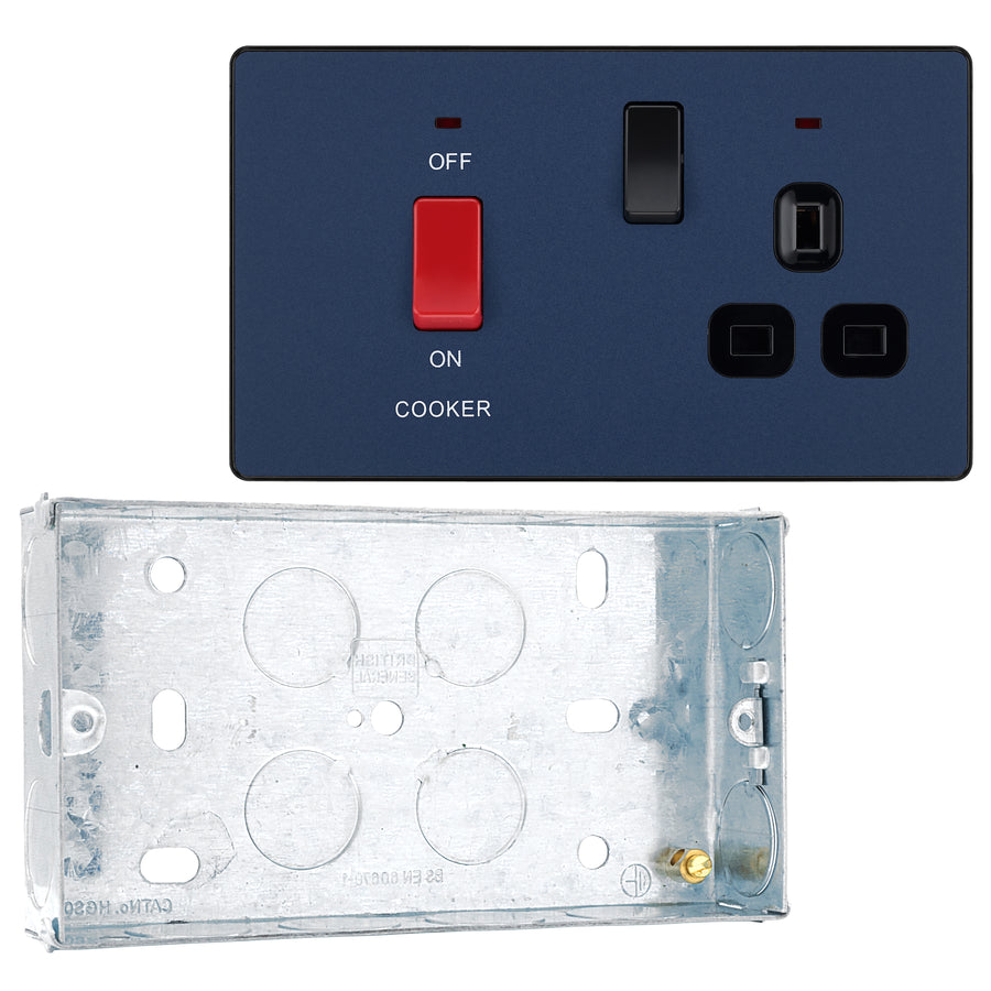BG Evolve Matt Blue 45 Amp Cooker Control Unit c/w Neon PCDDB70B with 25mm Steel Back Box