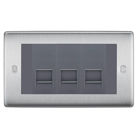 BG Nexus Brushed Steel 3 Gang IDC Secondary Telephone Socket - Grey Insert