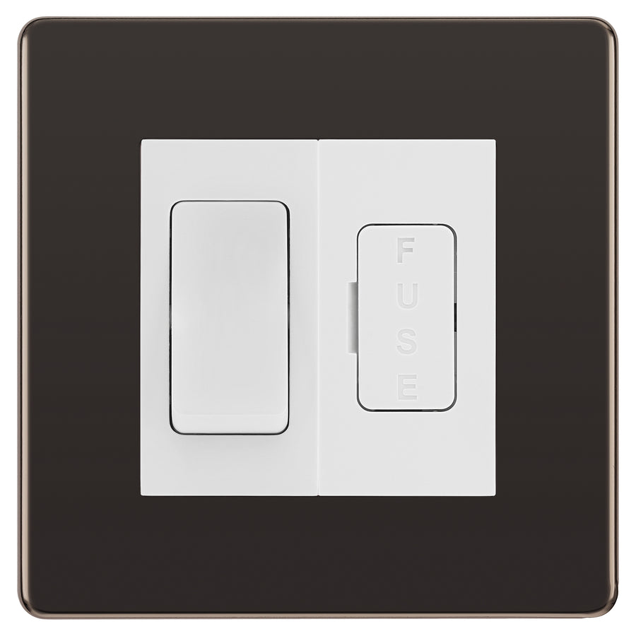 BG Screwless Black Nickel 2 Way Light Switch & 13A Fused Spur Plate | White Insert