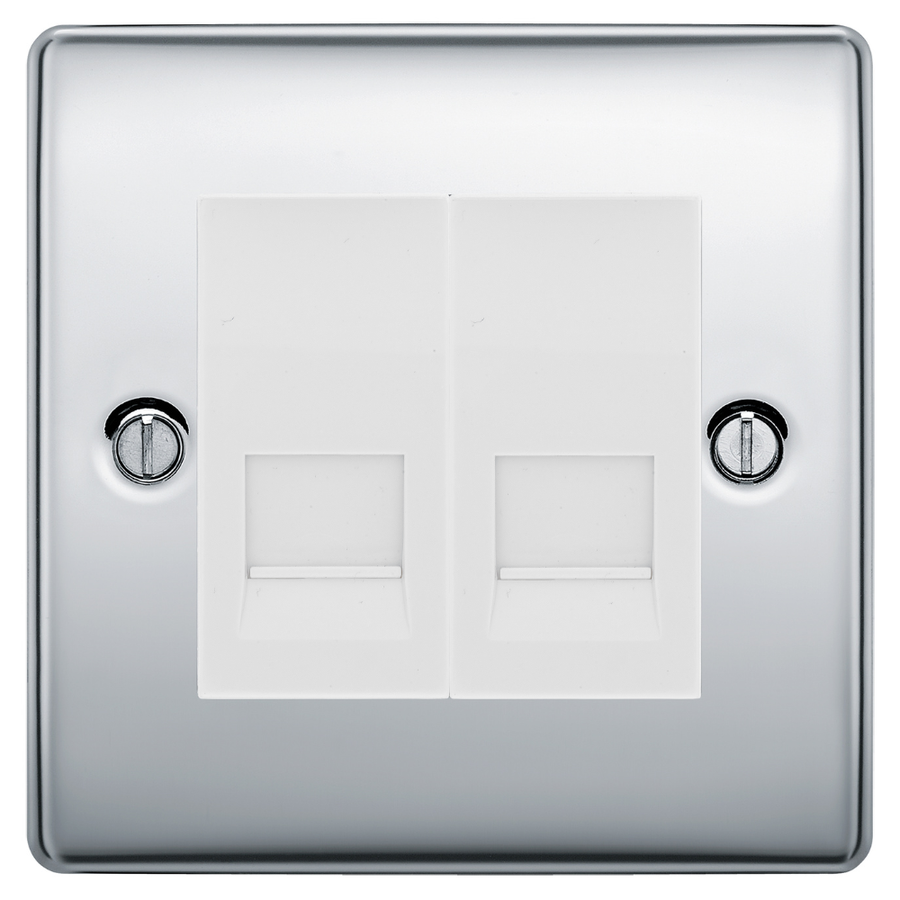 BG Nexus Polished Chrome Double Secondary Telephone Socket, Screw Terminal - White Insert
