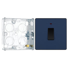 BG Evolve Matt Blue 20A 2 Pole LED Switch PCDDB31B with 25mm Steel Back Box