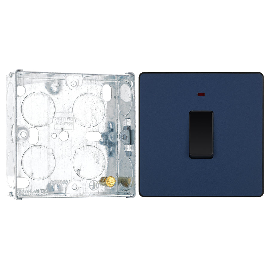 BG Evolve Matt Blue 20A 2 Pole LED Switch PCDDB31B with 25mm Steel Back Box