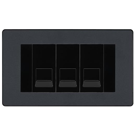 BG Evolve Matt Grey 3 Gang RJ11 Telephone Socket Euro Module - Black Insert
