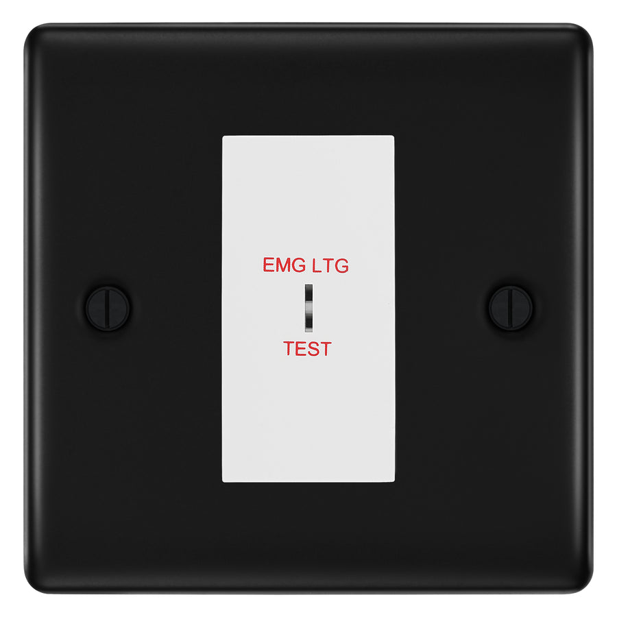 BG Nexus Metal Matt Black 20AX 2 Way Emergency Lighting Test Key Switch - Key Included - White Insert