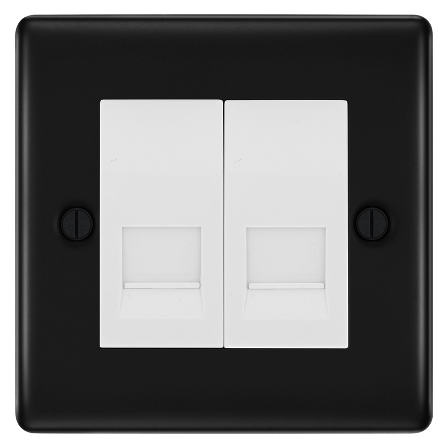BG Nexus Matt Black Double Master Telephone Socket – White Insert