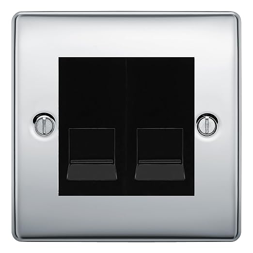 BG Nexus Polished Chrome Double IDC Secondary Telephone Socket - Black Insert