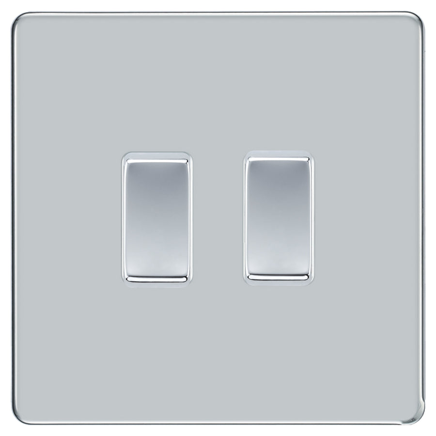 BG Polished Chrome Screwless 2 Gang Intermediate Light Switch Custom Grid Switch