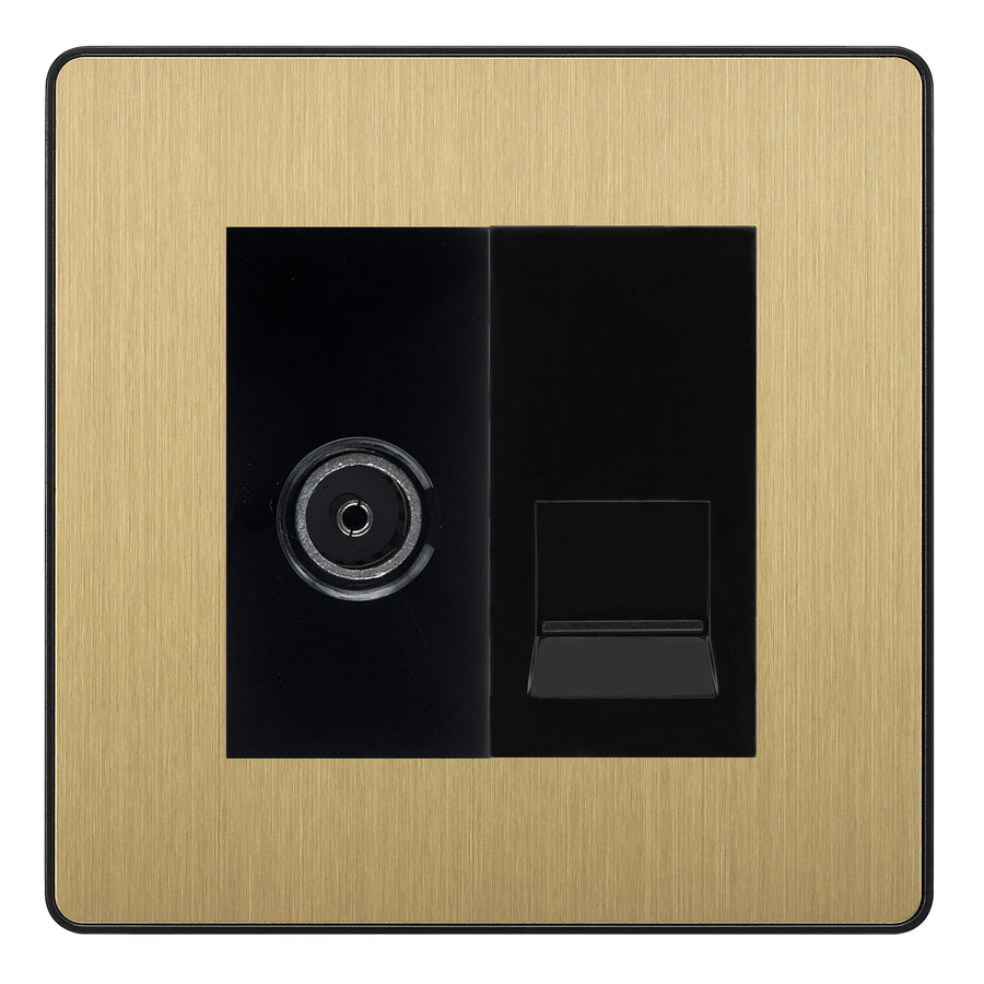 BG Evolve Satin Brass TV Aerial & Secondary Telephone Socket - Black Insert
