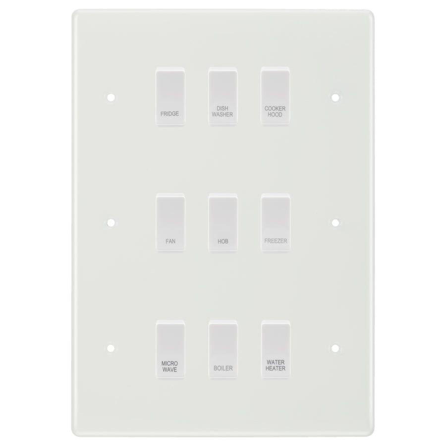 BG White Moulded 9 Gang Custom Labelled Appliance Grid Switch