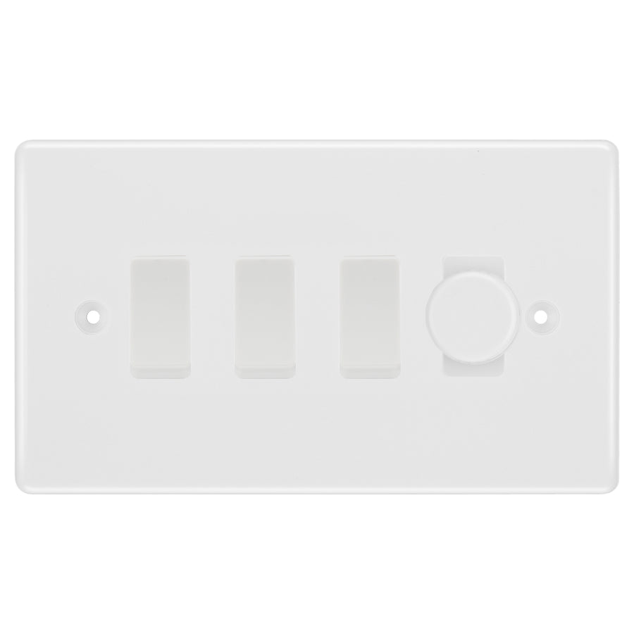 BG White 4 Gang Light Switch 1x Trailing Edge LED Dimmer 3x 2 Way Custom Switch