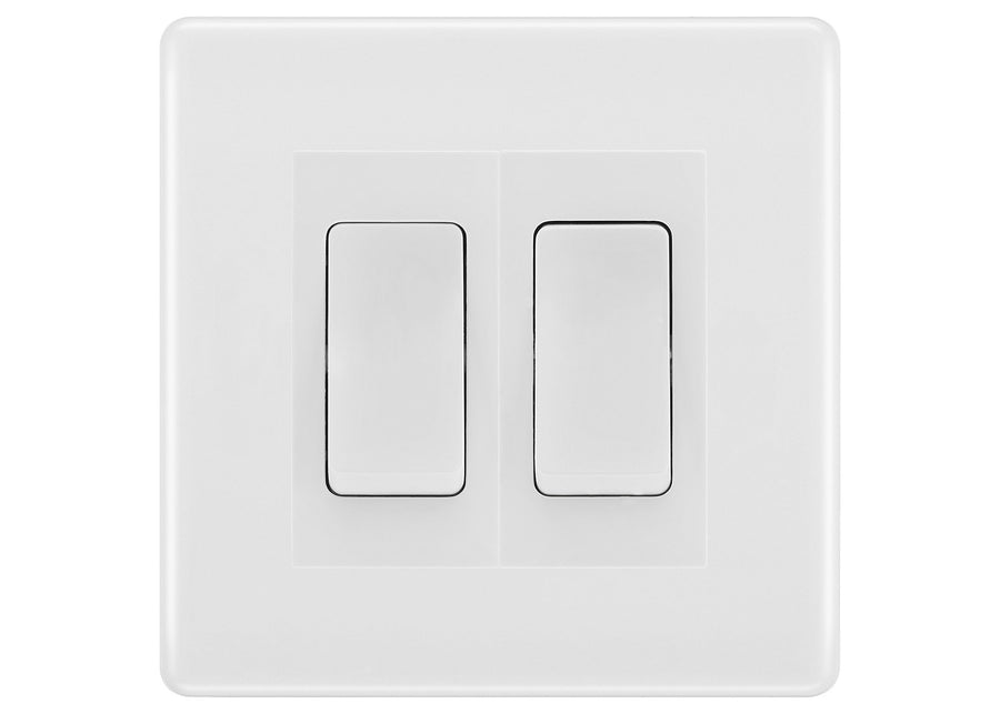 BG White Moulded 2-Gang Light Switch 1x 2-Way + 1x Intermediate – White Inserts
