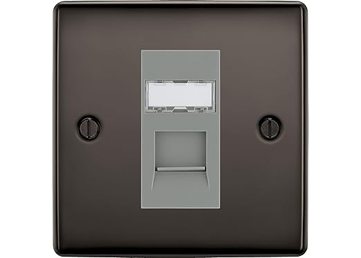 BG Nexus Black Nickel Single 1 Gang RJ45 Data Socket NBNRJ451G Grey Insert