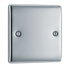 NPC94 Front - This premium polished chrome finish single blank plate from British General is ideal for covering unused electrical connections and has a sleek and slim profile, with softly rounded edges to add a touch of luxury to your decor.