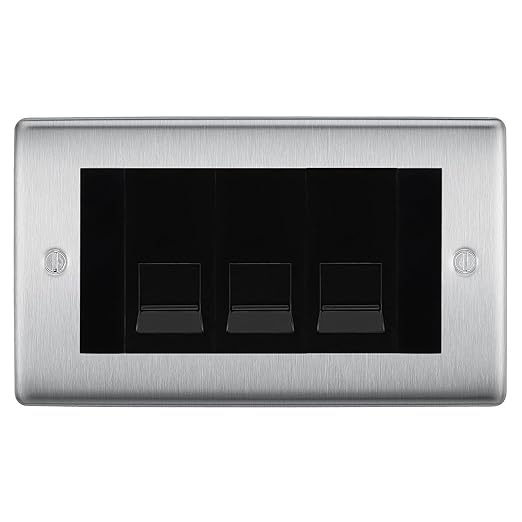BG Nexus Brushed Steel 3 Gang IDC Secondary Telephone Socket - Black Insert