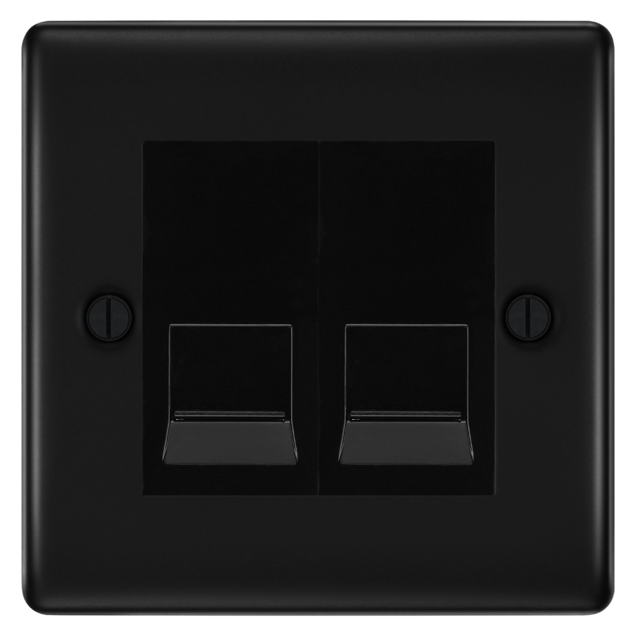 BG Nexus Matt Black Double Secondary Telephone Socket, Screw Terminal - Black Insert