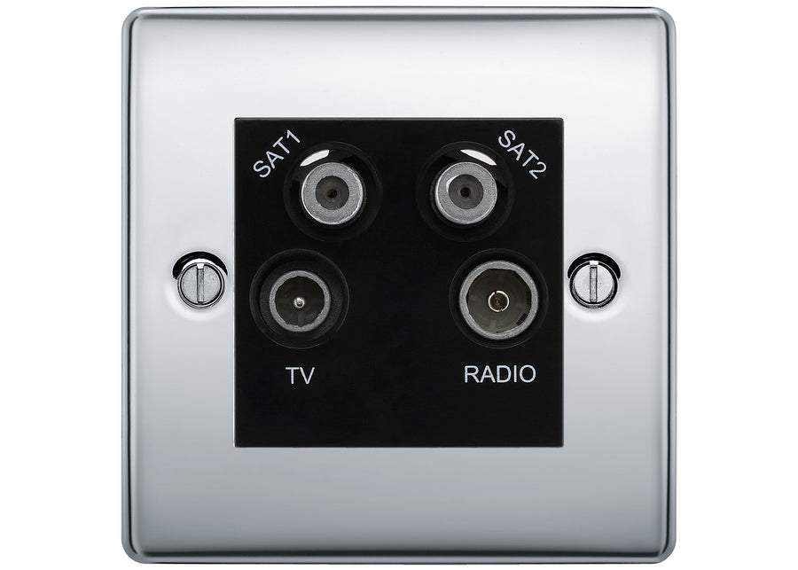 BG Nexus Polished Chrome TV/FM/2x SAT Quadplex Socket – Black Insert