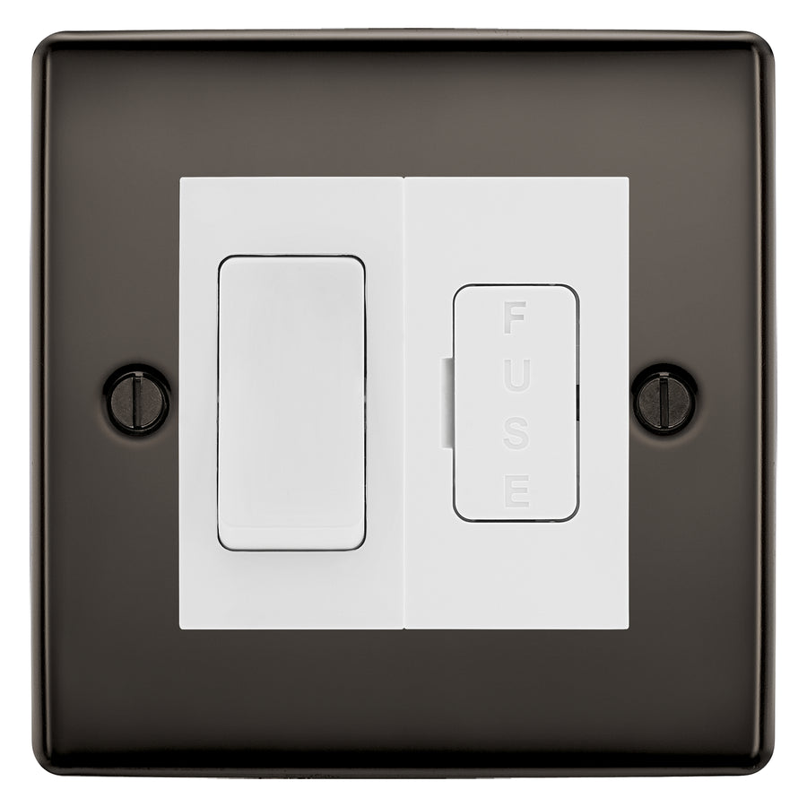 BG Nexus Metal Black Nickel 20A Double Pole Switch & 13A Fused Spur Plate | White Insert