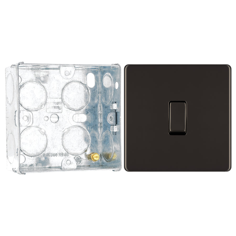 BG Screwless Black Nickel 20A 16AX Intermediate Light Switch FBN13 with 35mm Steel Back Box