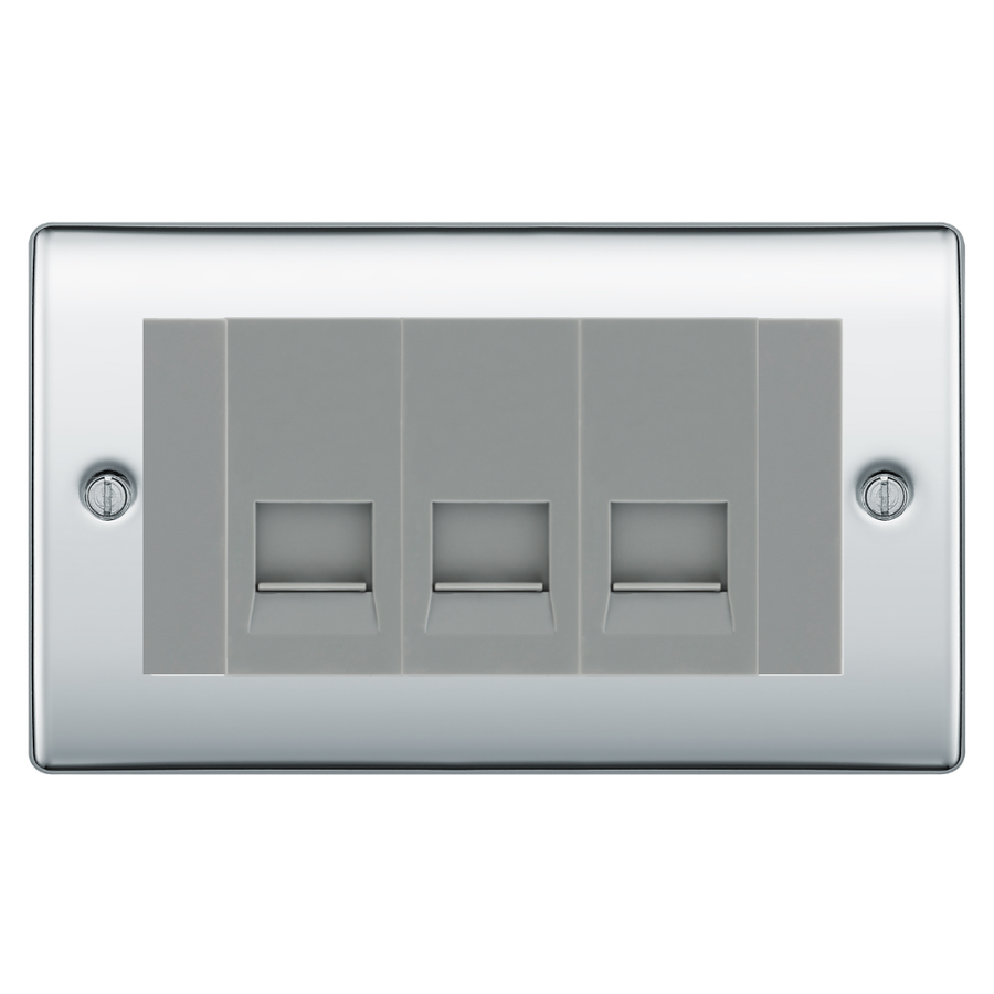 BG Nexus Polished Chrome 3 Gang Master Telephone Socket, Screw Terminal - Grey Insert