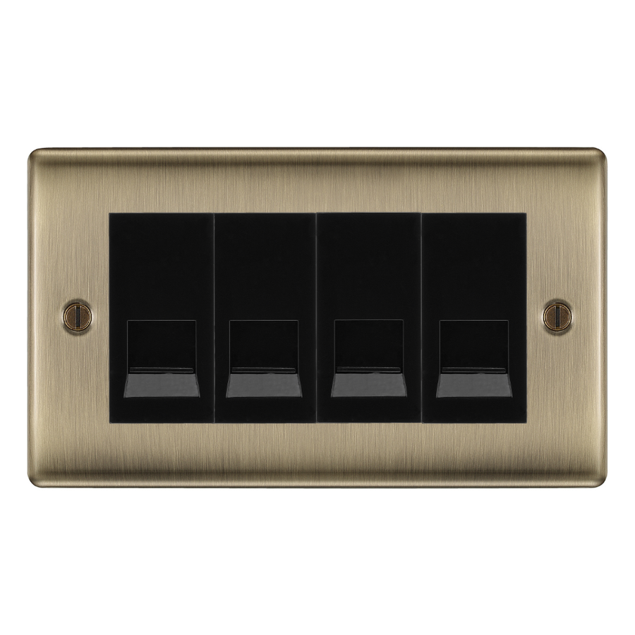 BG Nexus Antique Brass 4 Gang Master Telephone Socket - Black Insert