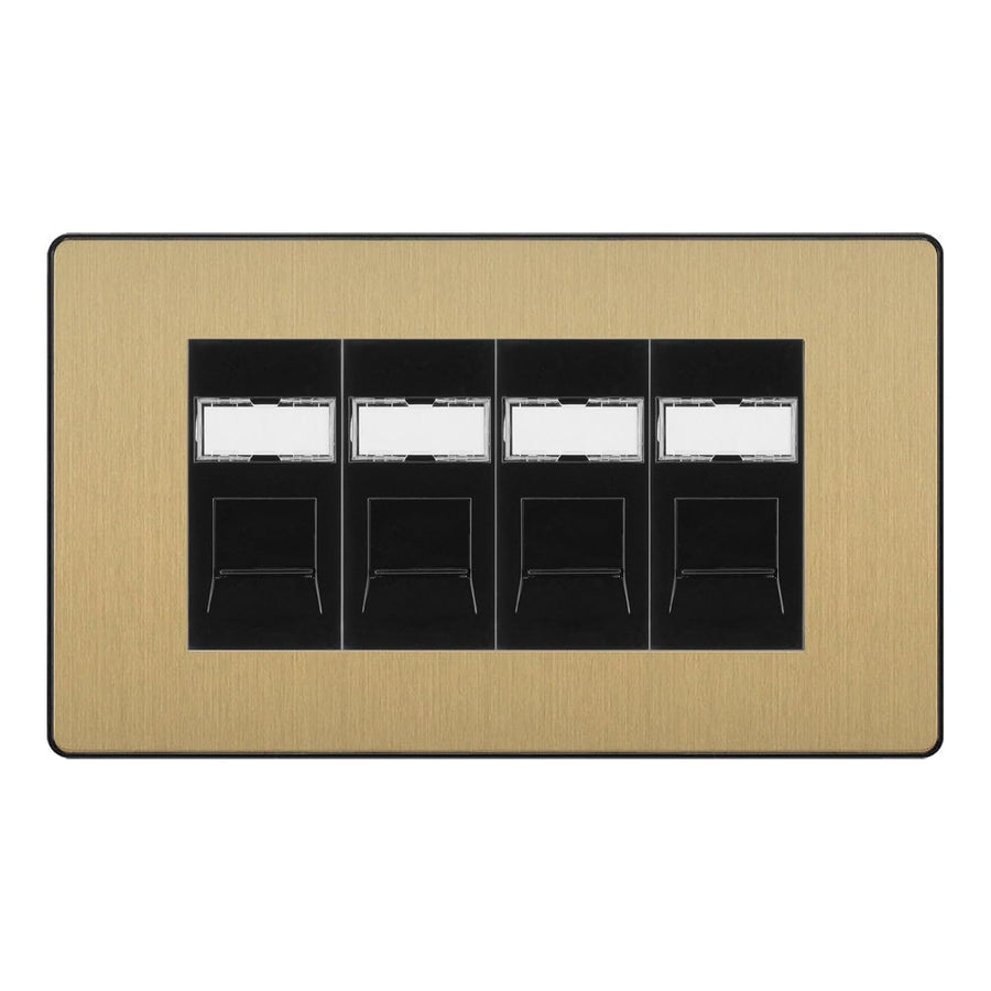 BG Evolve Satin Brass 4 Gang RJ45 Cat6 Data Socket Outlet Black Inserts