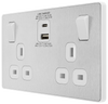 PCDBS22UAC30W Side - This Evolve Brushed Steel 13A power socket from British General with integrated fast charge USB-A and USB-C ports delivers a 50% charge to mobile phones in just 30 minutes.