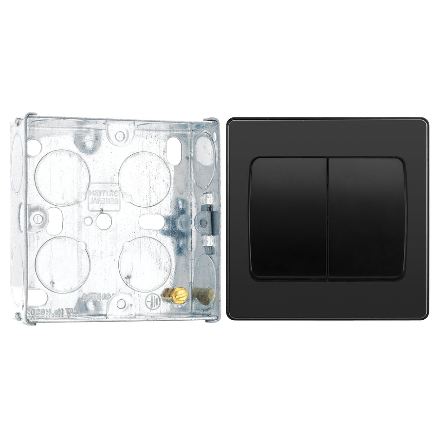 BG Evolve Black Chrome 2G Wide Rocker Light Switch PCDBC42WB with 25mm Steel Back Box