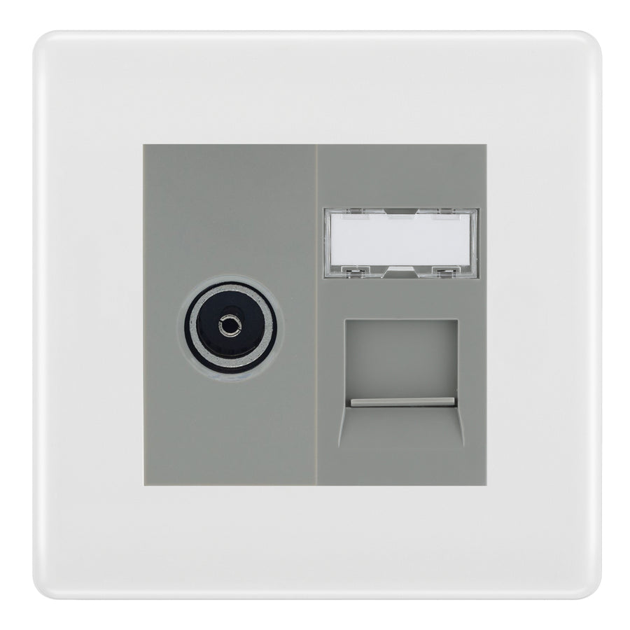 BG Nexus White Moulded TV Aerial & RJ45 CAT6 Data Socket - Grey Insert