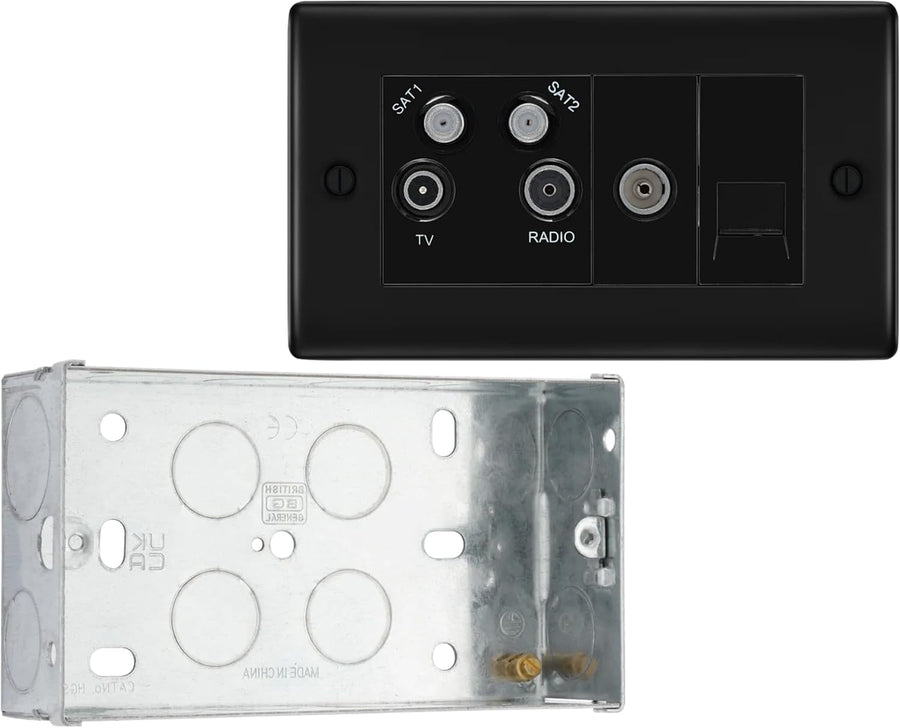 BG Nexus Matt Black Quadplex TV FM SAT (x2) NFB69 with 35mm Steel Back Box