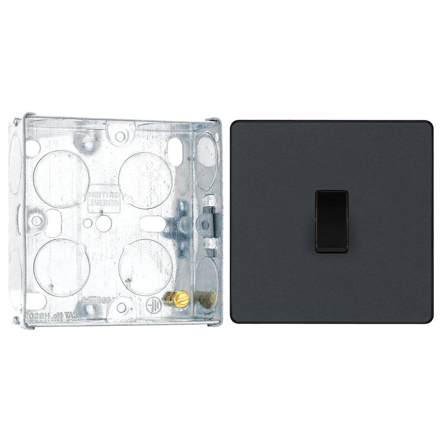 BG Evolve Matt Grey 1 Gang 20A 16AX 2 Way Light Switch PCDMG12B with 25mm Steel Back Box