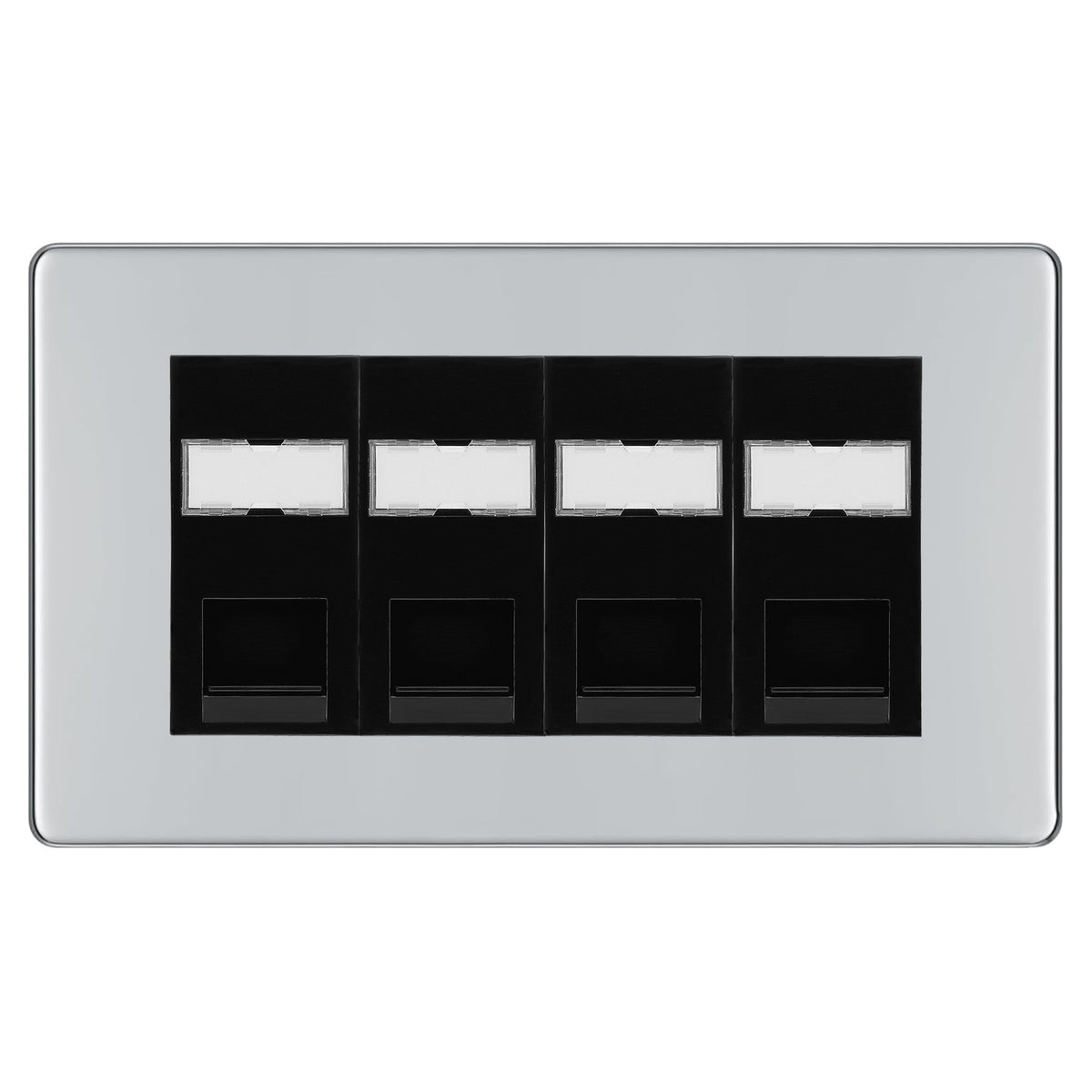 BG Screwless Polished Chrome 4 Gang RJ45 Cat5e Data Socket Black ...
