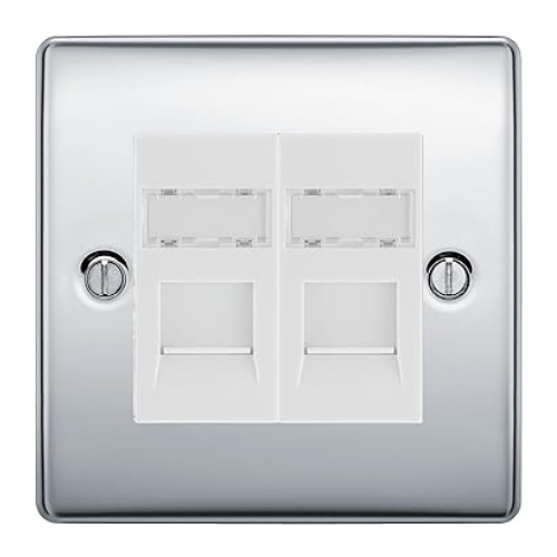 BG Nexus Metal Polished Chrome 2 Gang RJ45 Data Socket NPCRJ452W White Inserts