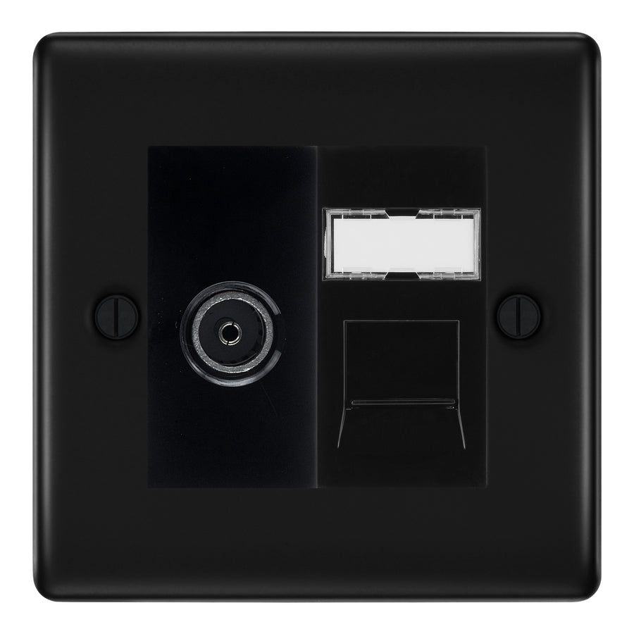 BG Nexus Matt Black TV Aerial & RJ45 CAT6 Data Socket - Black Insert