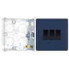 BG Evolve Matt Blue 3 Gang 20A 16AX 2 Way Light Switch PCDDB43B with 25mm Steel Back Box