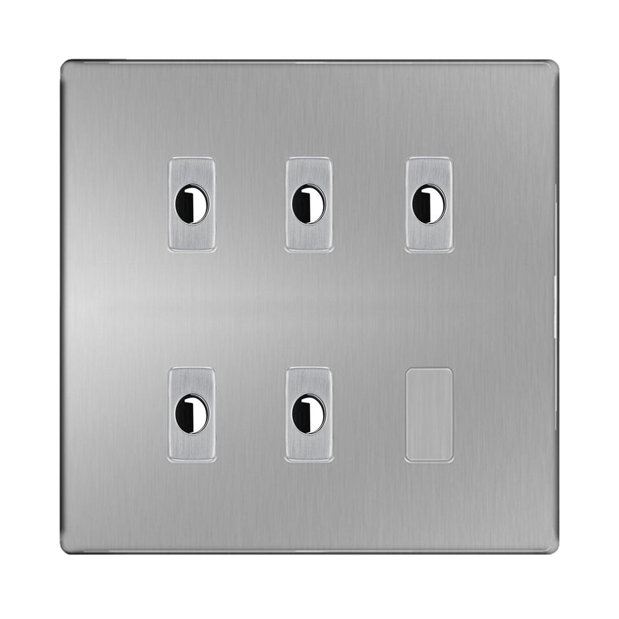 BG Nexus Screwless Brushed Steel 5 Gang Flex Outlet Socket