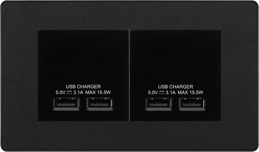 BG Evolve Matt Black 4G Euro Plate with 2X USB-A Dual Chargers – Black Insert
