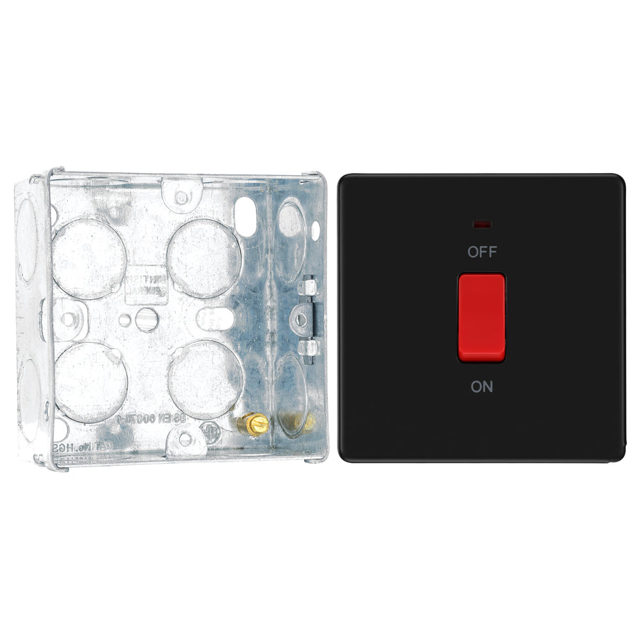 BG Screwless Matt Black 45A DP Single Plate + Neon FFB74 with 35mm Steel Back Box