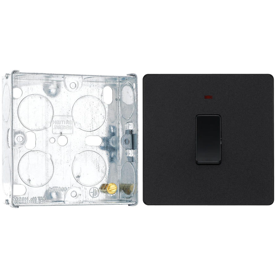 BG Evolve Matt Black 20A 2 Pole LED Switch PCDMB31B with 25mm Steel Back Box