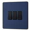 BG Evolve Matt Blue 3 Gang 20A 16AX 2 Way Light Switch PCDDB43B with 25mm Steel Back Box