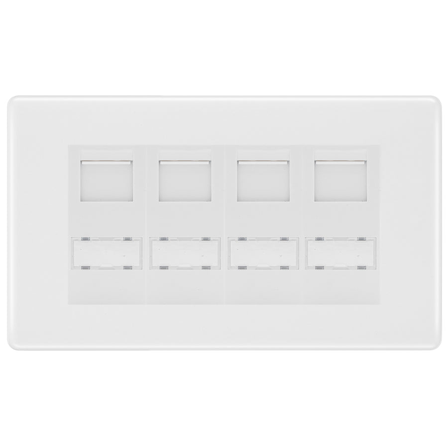 BG White Moulded 4 Gang RJ45 CAT6 Data Socket White Inserts